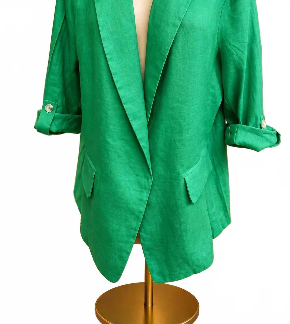 NEW EE:SOME women's coastal relaxed linen blazer in green